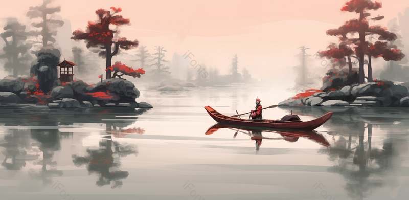 近景江边两岸树木手绘中国风意境水墨山水风景画,插画/手绘图,插画/手绘图库,插画/手绘图下载,插画/手绘